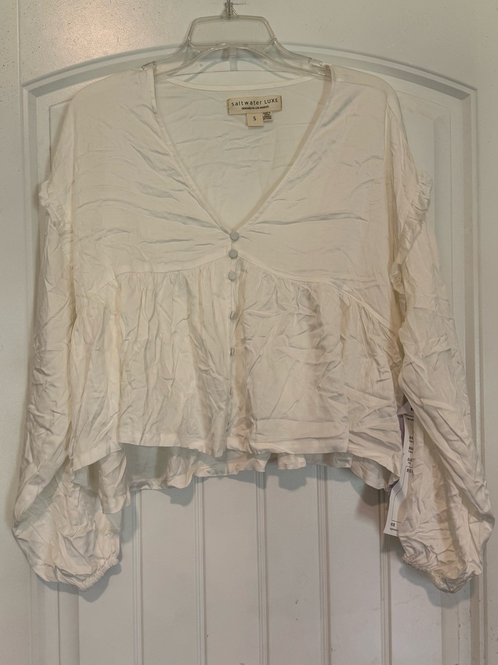 Saltwater Luxe White Ivory Boho Beach Long Sleeve Top - Womens Small NWT